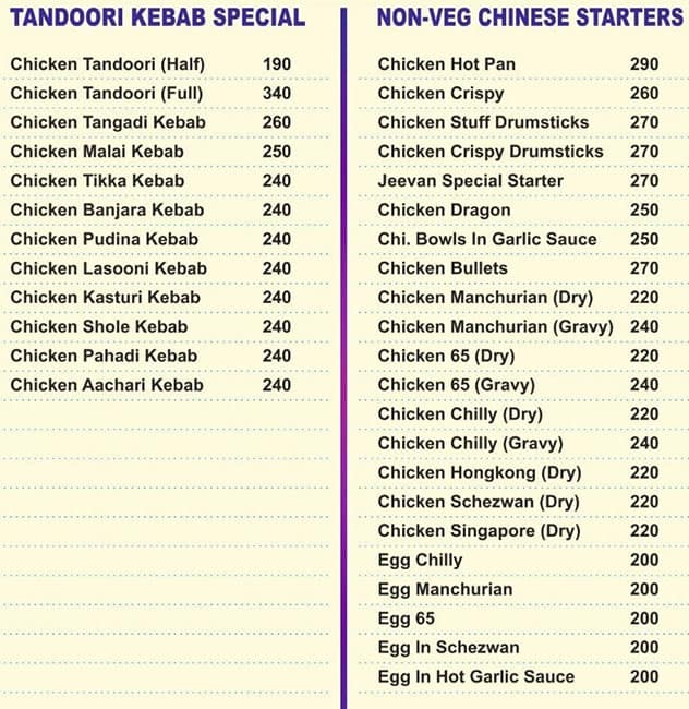 Jeevan Family Restaurant menu
