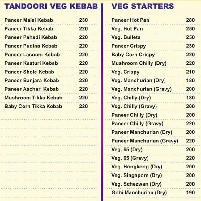 Jeevan Family Restaurant menu