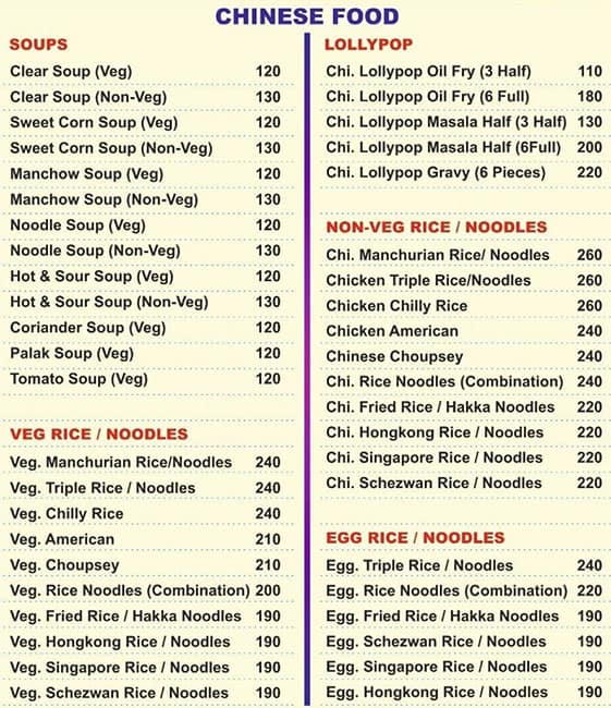 Jeevan Family Restaurant menu