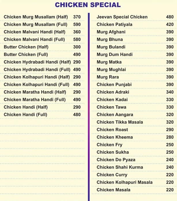 Jeevan Family Restaurant menu