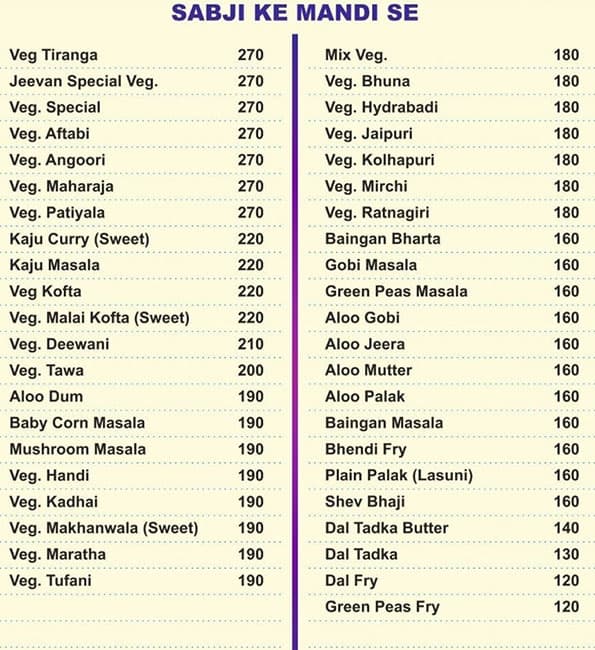 Jeevan Family Restaurant menu