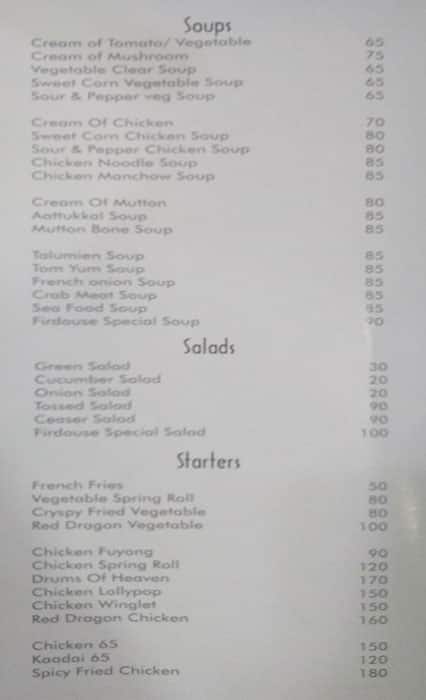 Firdouse Restaurant menu