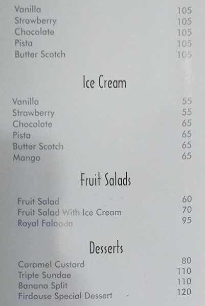 Firdouse Restaurant menu