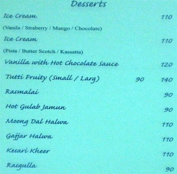 Menu at Crown King, Chandigarh