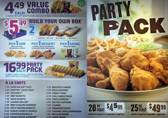 KFC menu