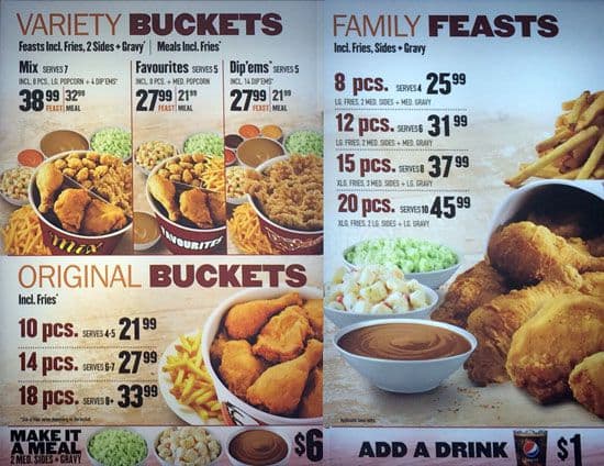 Menu at KFC restaurant, Bowmanville, 209 King St E