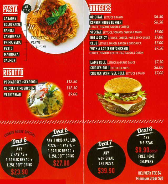 Menu at Corner House fast food, Rowville