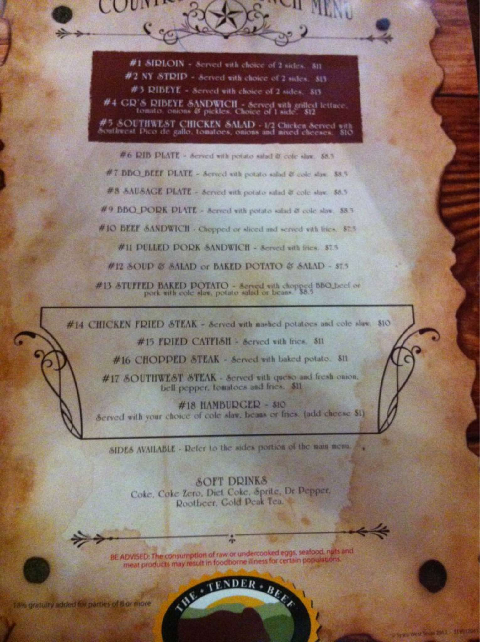 Country Barn Steak House Menu Menu For Country Barn Steak House