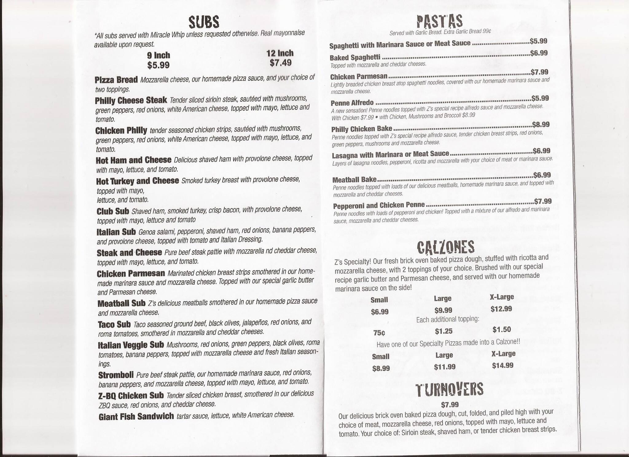 Z Brick Oven Pizza Menu Menu For Z Brick Oven Pizza Huntington Huntington