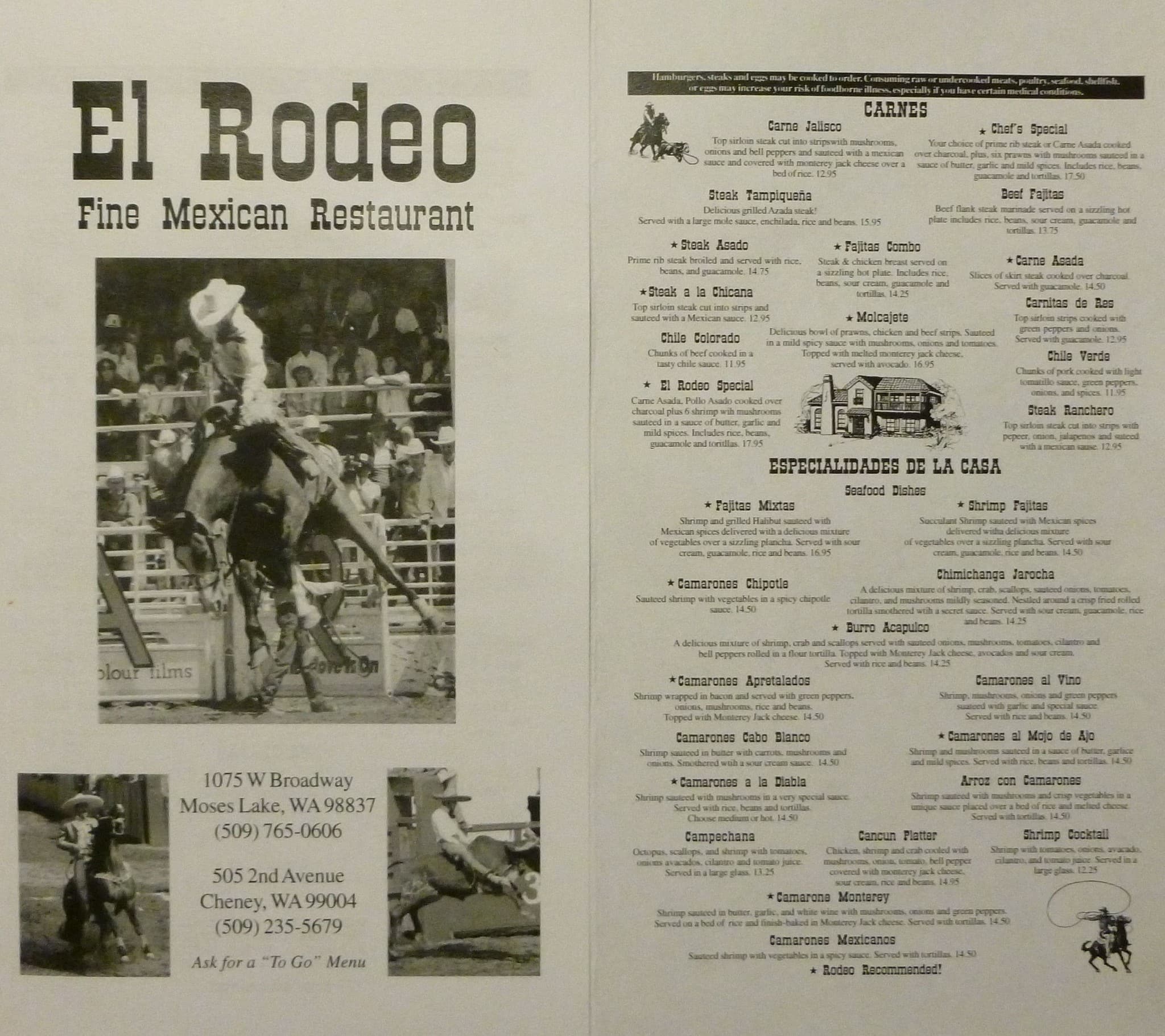Menu at El Rodeo Mexican Restaurant, Cheney