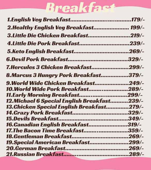 Menu of BIBBest English Breakfast, Marathahalli, Bangalore
