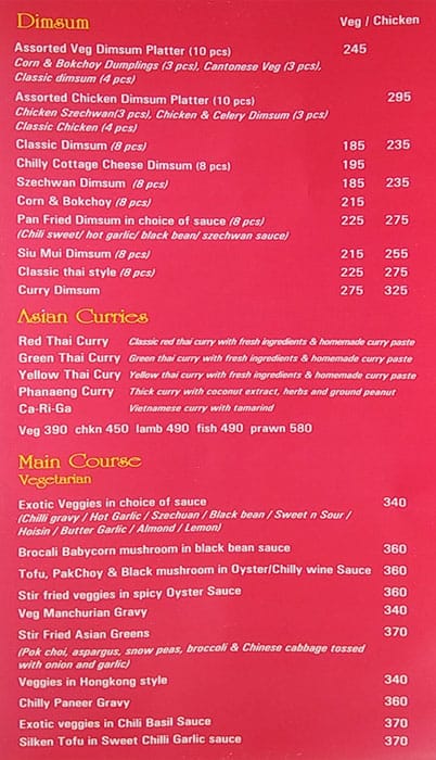 Sum Yum Asia menu