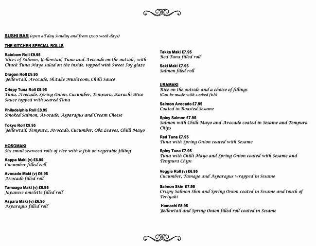 The Kitchen menu