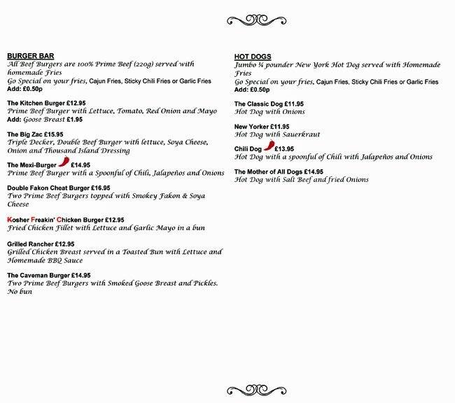 The Kitchen menu