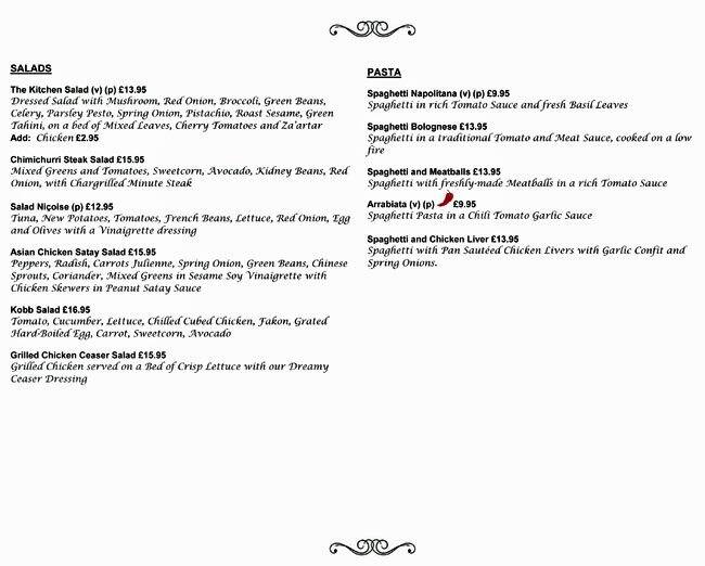 The Kitchen menu