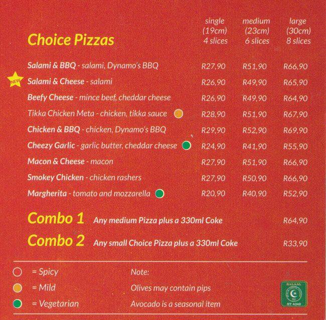 Carta del restaurante Scooters Pizza, Ciudad del Cabo, Grassy park