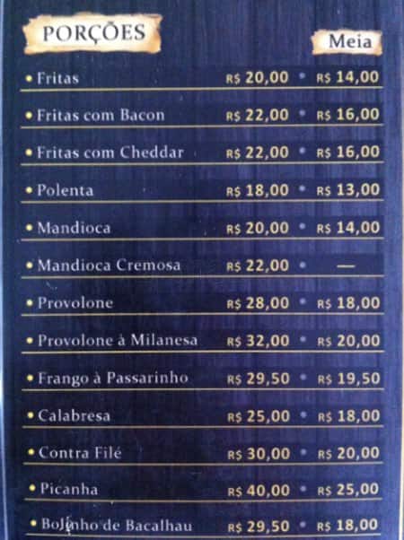 Choperia dos Compadres cardápio