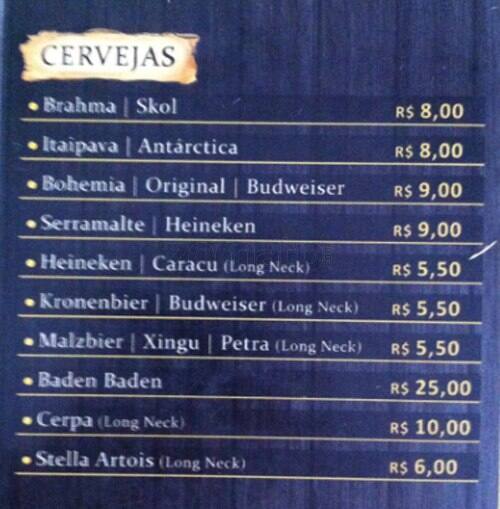 Choperia dos Compadres cardápio