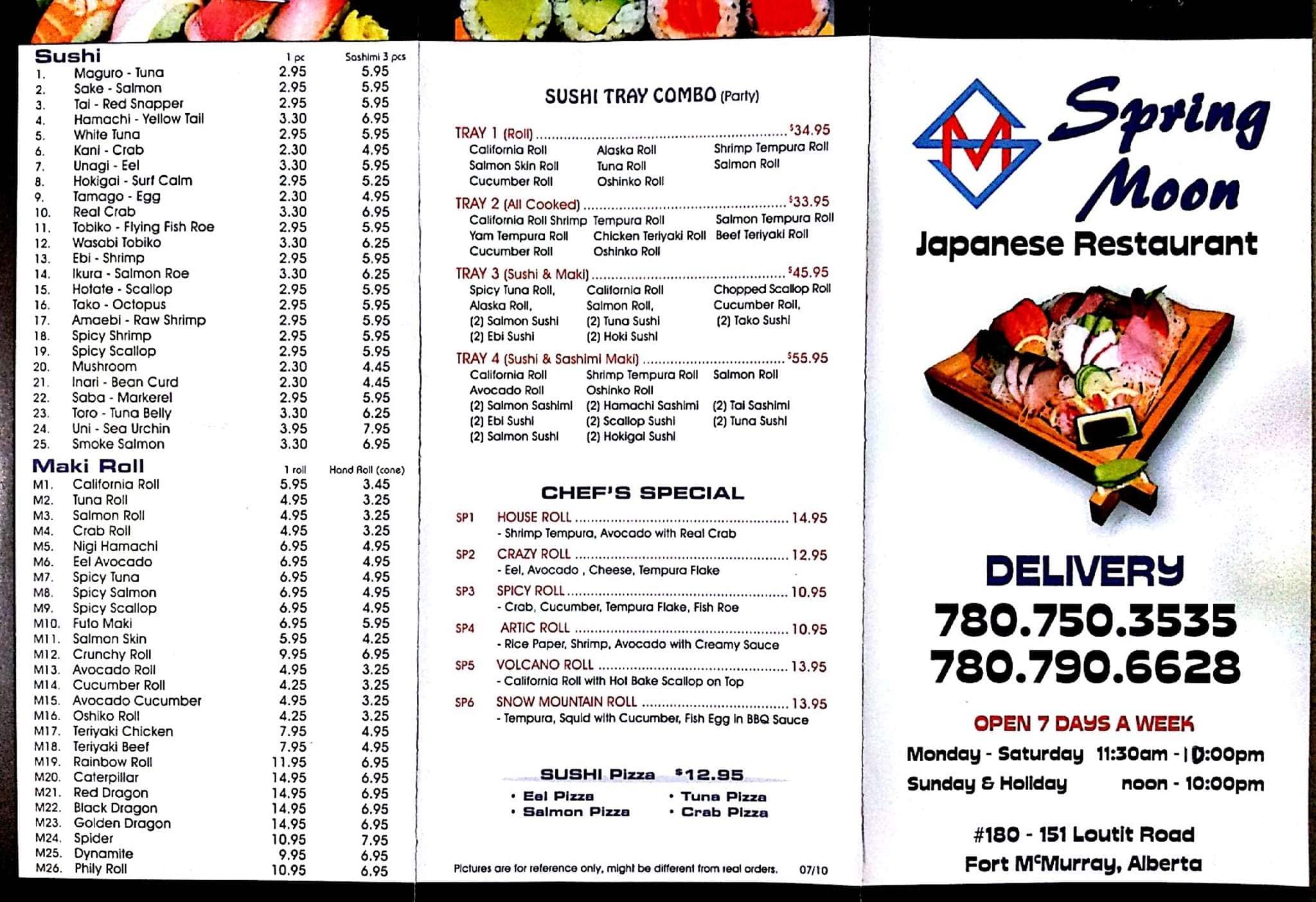 Menu at Spring Moon restaurant, Fort McMurray, 151 Loutit Rd