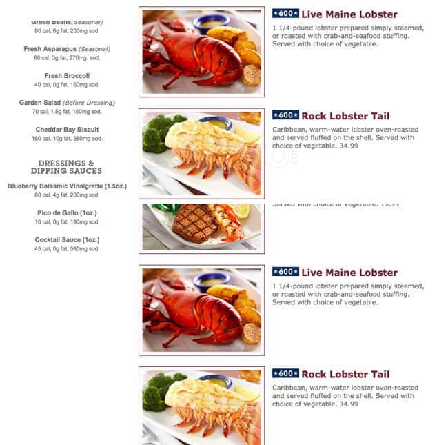 red lobster menu