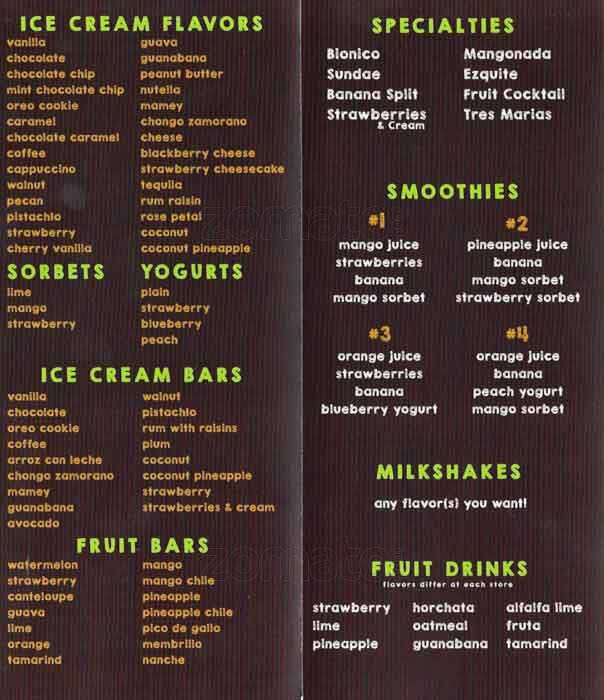 Carta de Fruta Ice Cream