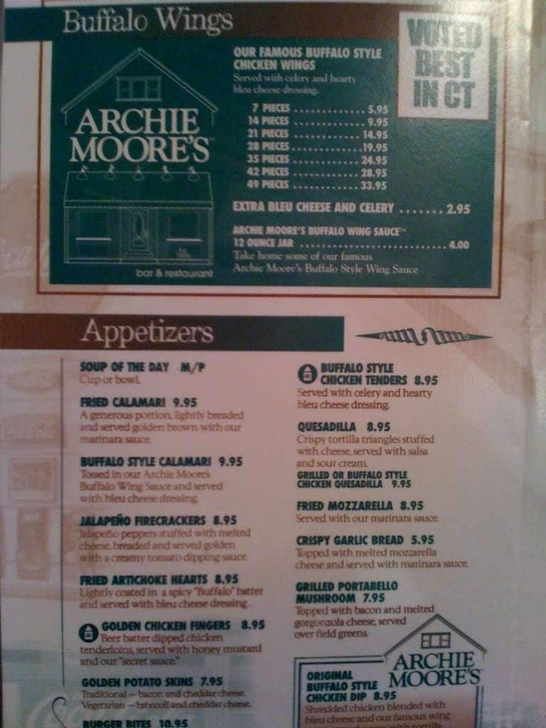 Menu At Archie Moore s Bar Restaurant Wallingford
