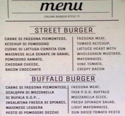 Menu di The Italian Street Burger 