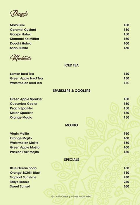 Kareem's kebab & biryani menu