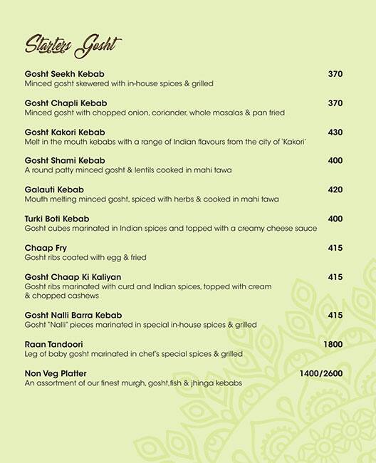 Kareem's kebab & biryani menu