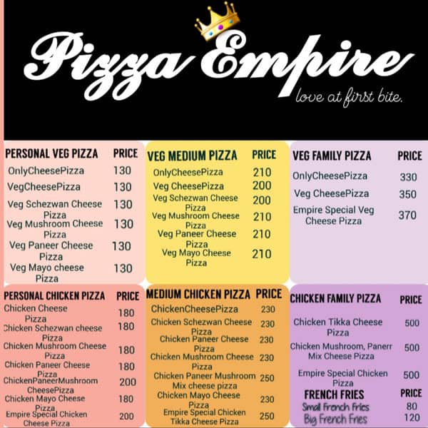 Menu of Pizza Empire, Mira Road, Mumbai