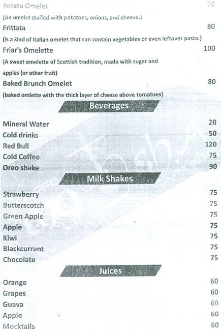 Cafe Moksha menu
