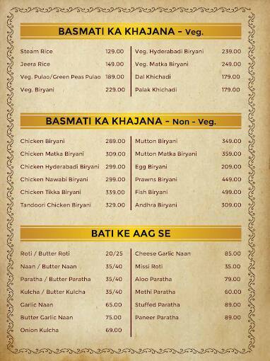 Safron Exotic menu