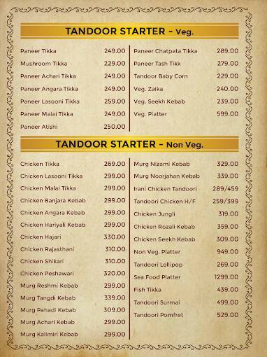 Safron Exotic menu