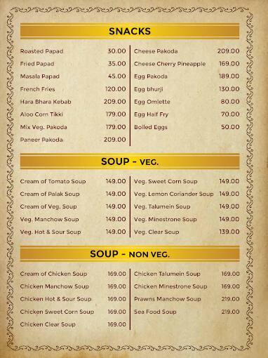 Safron Exotic menu