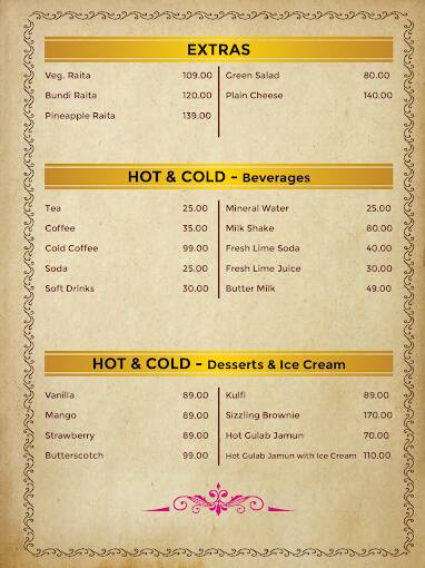 Safron Exotic menu
