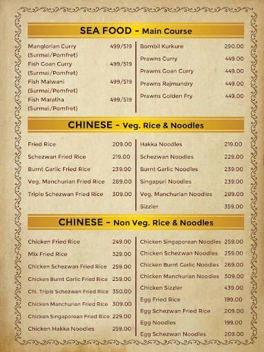 Safron Exotic menu