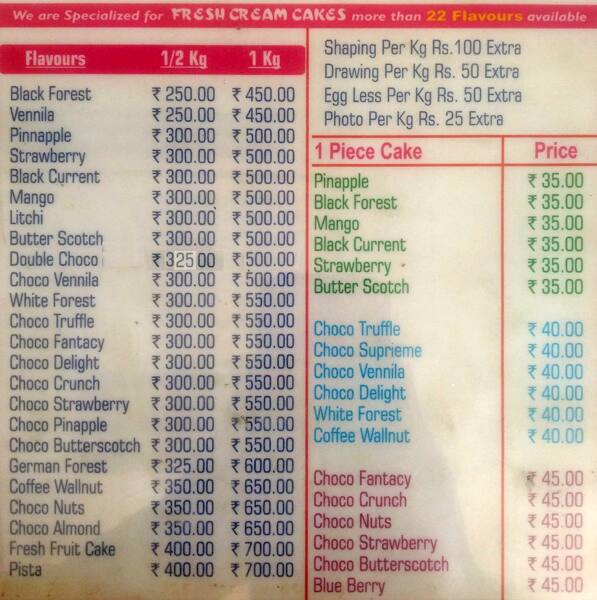 Menu at The Cake Zone, Chennai, W59Q+J4W