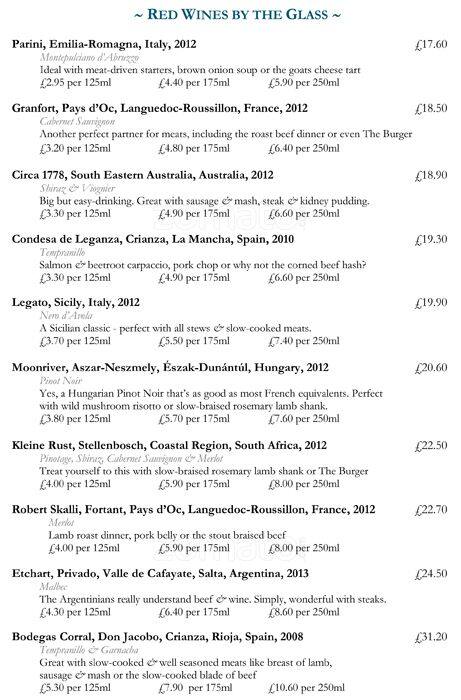 Menu at Sam's Chop House pub & bar, Manchester