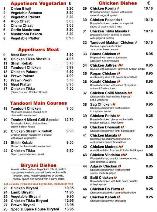 Spice of India Menu, Menu for Spice of India, Clonsilla, Dublin