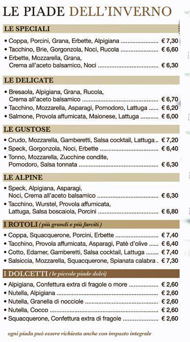 Menu di La Piadineria 