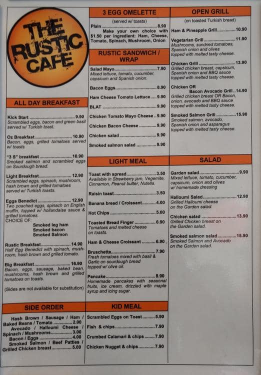 Carta de The Rustic Cafe
