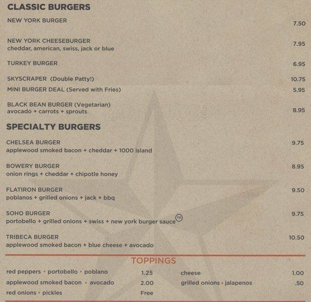 New York Burger Co. Menu, Menu for New York Burger Co., Gramercy