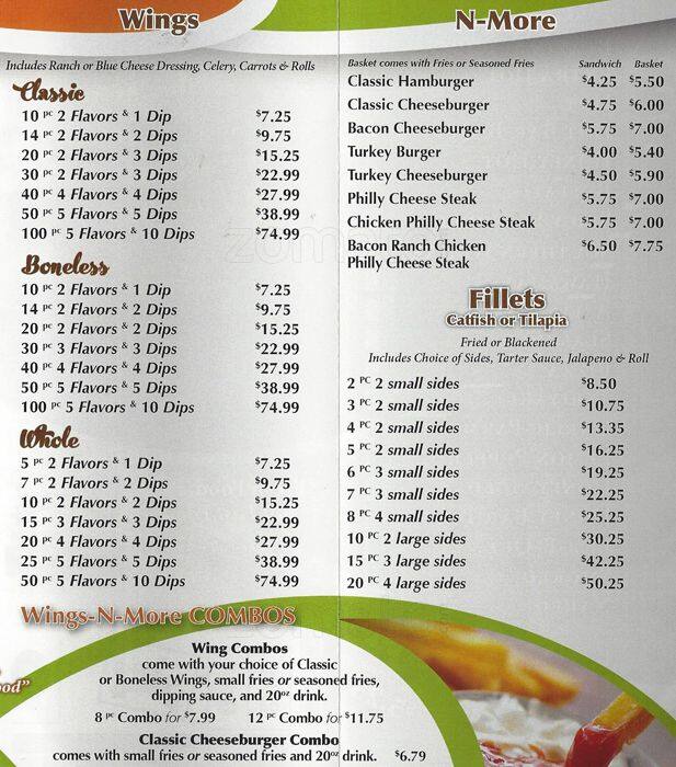 SIRG Wings & More Menu, Menu for SIRG Wings & More, Duncanville/DeSoto