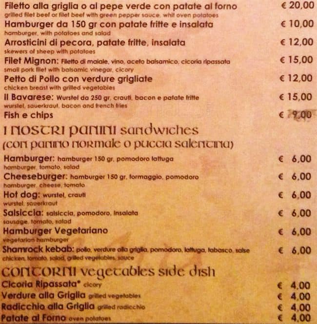 Menu di Shamrock 