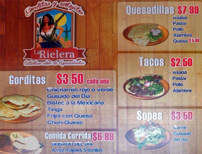 Las Rieleras menu