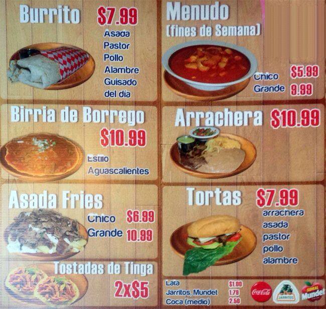 Las Rieleras menu
