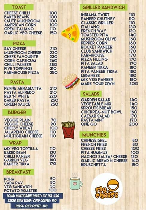 Say Cheese Menu Menu For Say Cheese Yusuf Sarai New Delhi