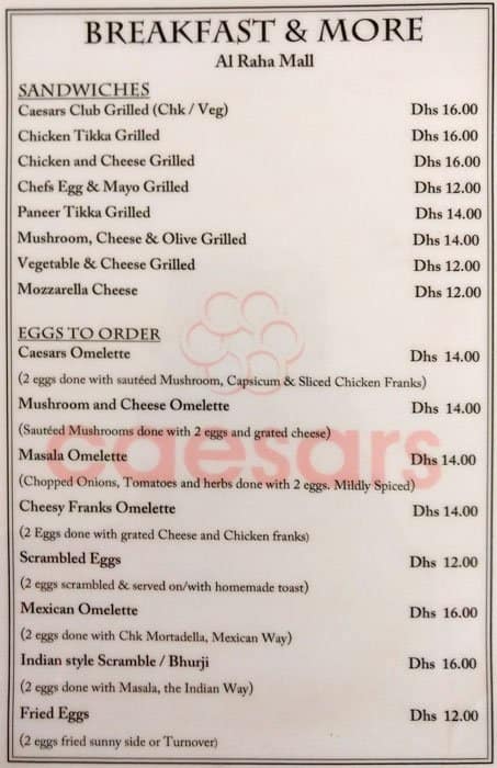 Caesar's Confectionery Menu - Zomato