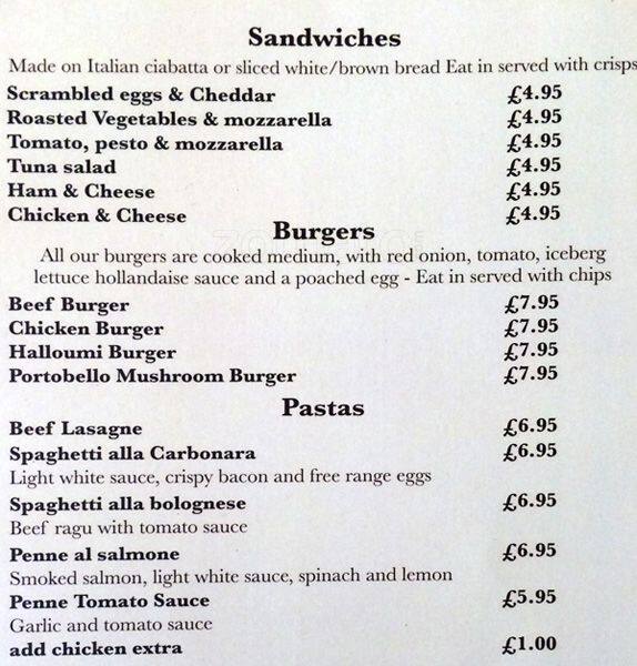 Menu at Eggs Benedict cafe, London, 224 Merton High St