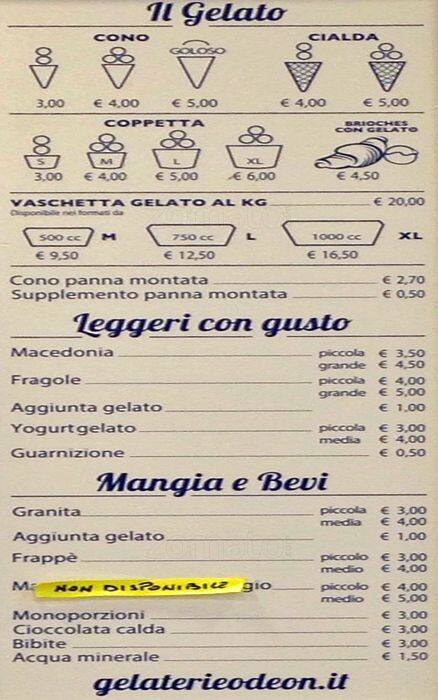 Menu di Odeon Gelateria 